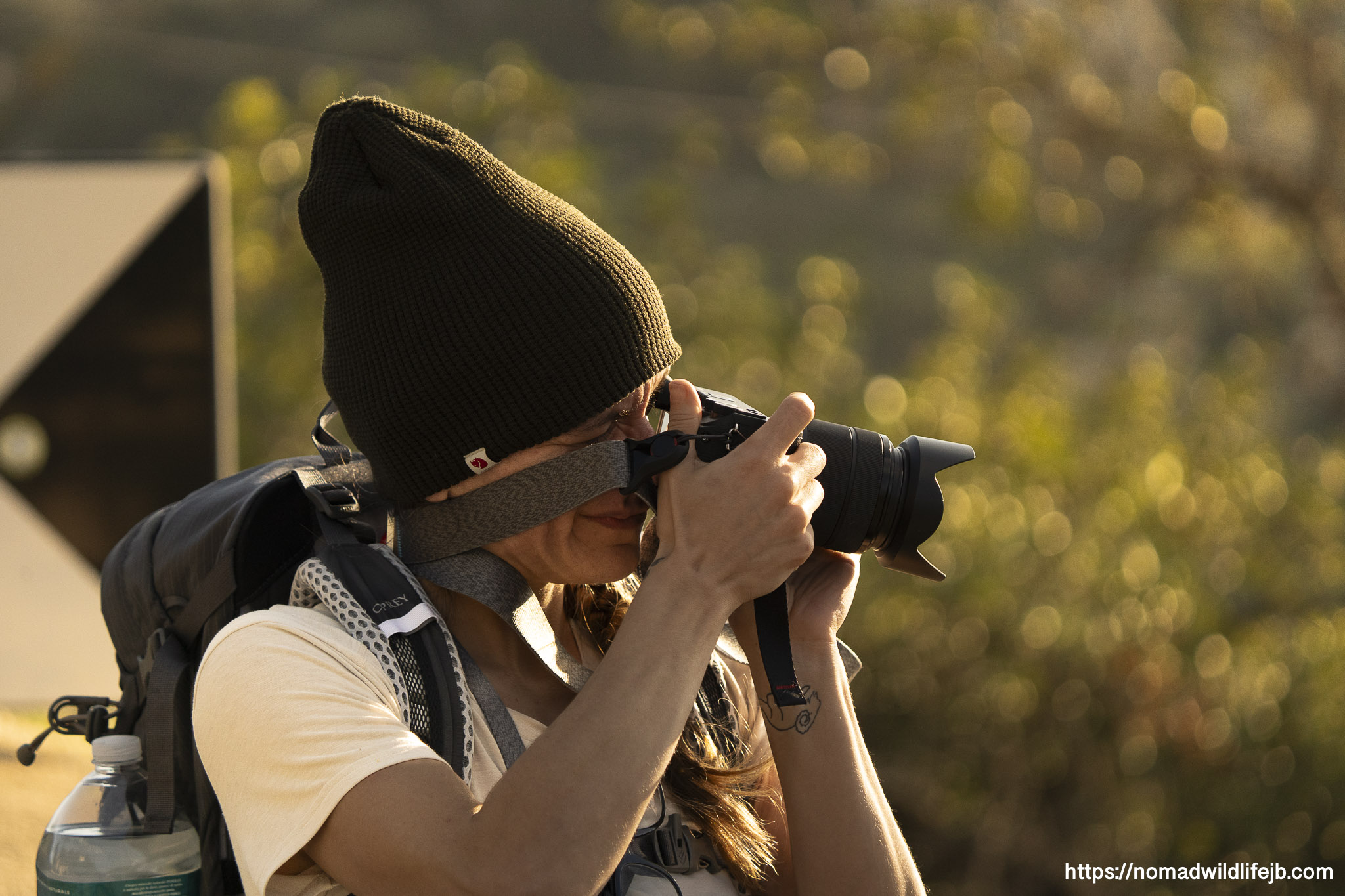 Person photographing landscape with camera